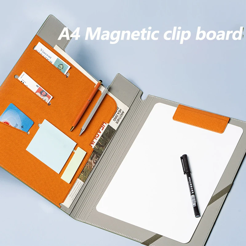 A4 Magnetic Board Clip Writing Pad Document Pad Holder Storage PU Leather Business Office Supplies Multifunction Clipboards