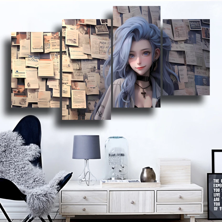 

League of Legends Jinx cartoon decorative painting poster News newspaper background 4 wall art Bedroom Living Room Home Decor