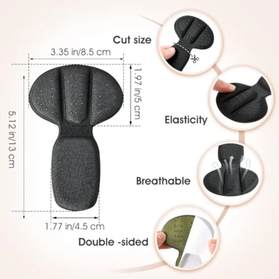 Back of Heel Cushion Pads, 4Pcs Mesh Adhesive Heel Grips Inserts for Boots, Loose Shoes Too Big, Reusable Heel Guards Liners fo
