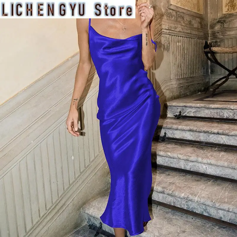 New Summer Satin Bodycon Dress Women Party Dress Arrivals Gold Draped Backless Dress Sexy Celebrity Club Night Dresses