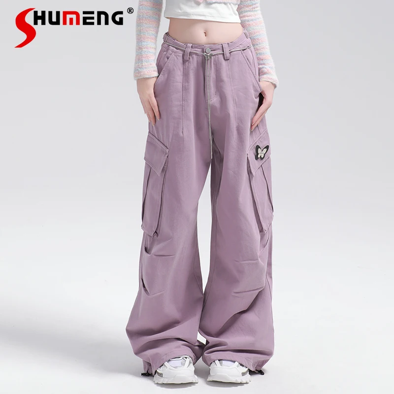 

2024 Autumn New Student Cargo Pants Women Streetwear Fashion Loose Slim Casual Versatile Wide-Leg Pants College Y2k Trousers