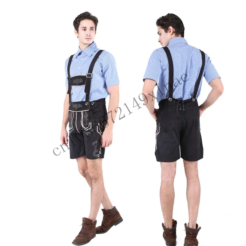 NEW Men Carnival Oktoberfest Costume Bavarian Shirt Faux Leather Clubs Bartender Cosplay Fancy Party Dress CMMN13