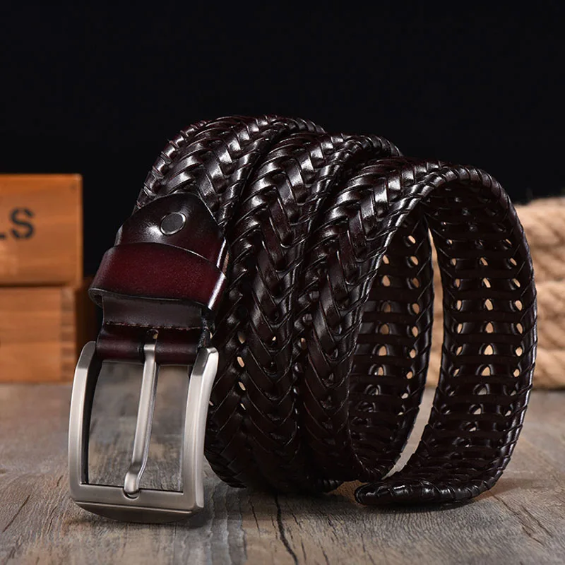 Braided Leather Belt for Men\'s Belts 4.0CM Width Luxury Genuine Leather Cow Straps Hand Knitted Designer Strap Leather Belt Men