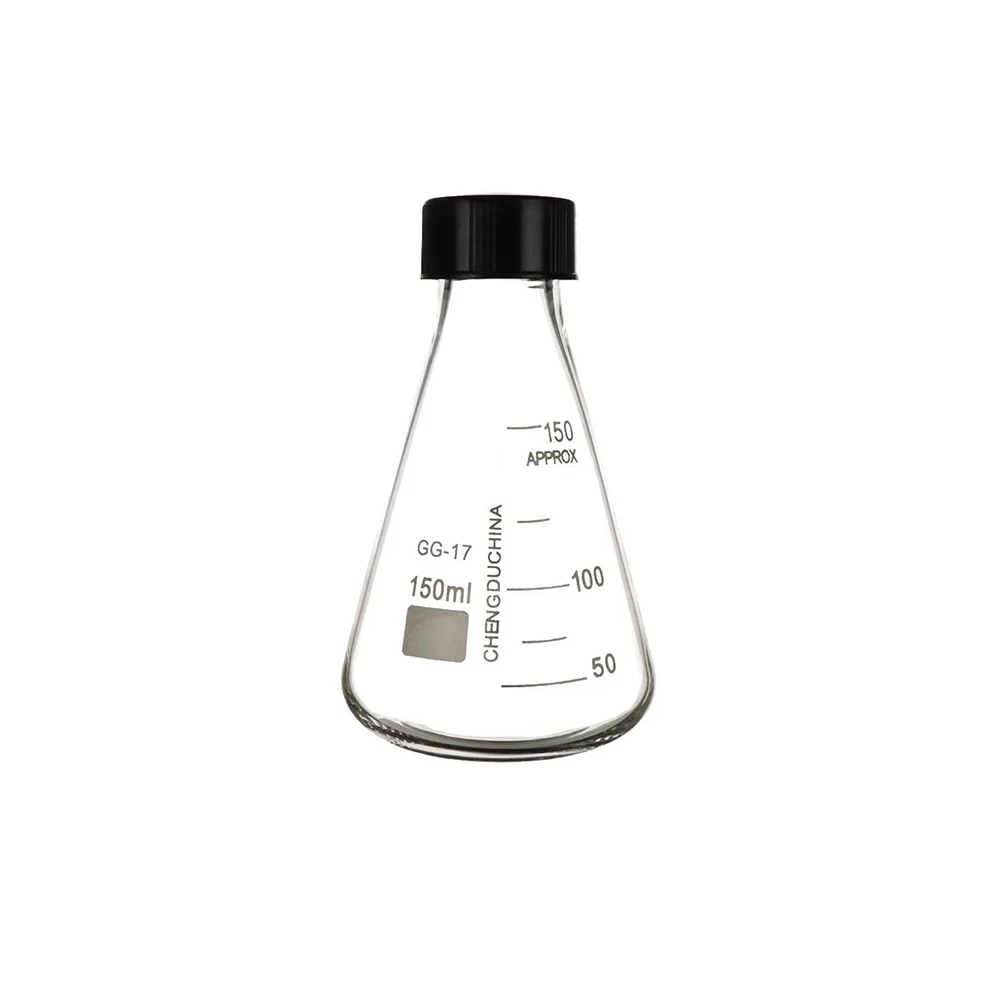 50-250ml Borosilicate Glass Erlenmeyer Flask with Black Screw Cap, Lab Conical Triangle Flask for Chemistry Experiment