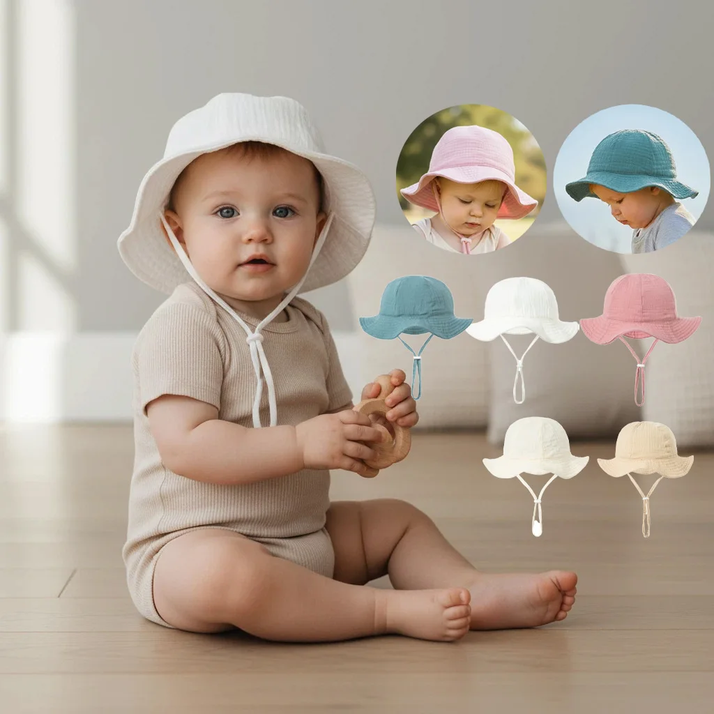 

6-20M baby spring and summer adjustable solid color fisherman hat breathable sunshade beach hat