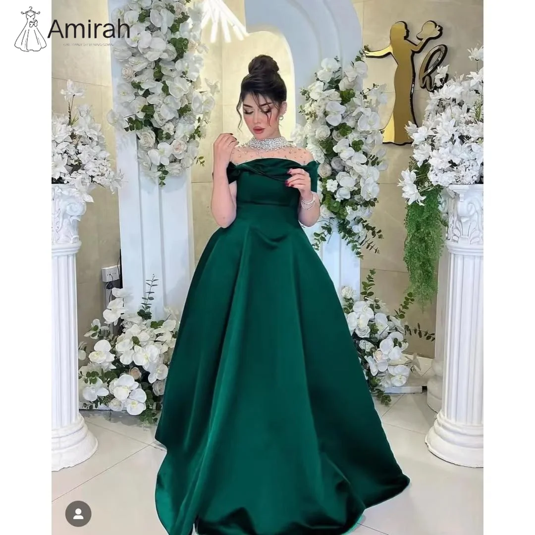 

Amirah Wedding Elegant Prom Dresses Luxury Women's Elegant Party Dress A-line Satin Custom Made Off-shoulder Evening Dress Woman