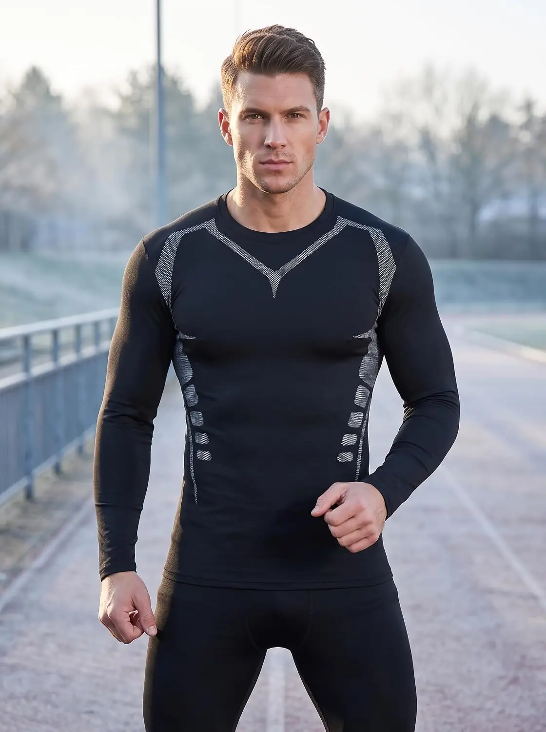 1/2/5 Pack Men's Fleece Lined Compression Shirt Thermal Long Sleeve Baselayer with Stretch Fit for Autumn Winter Gym Training