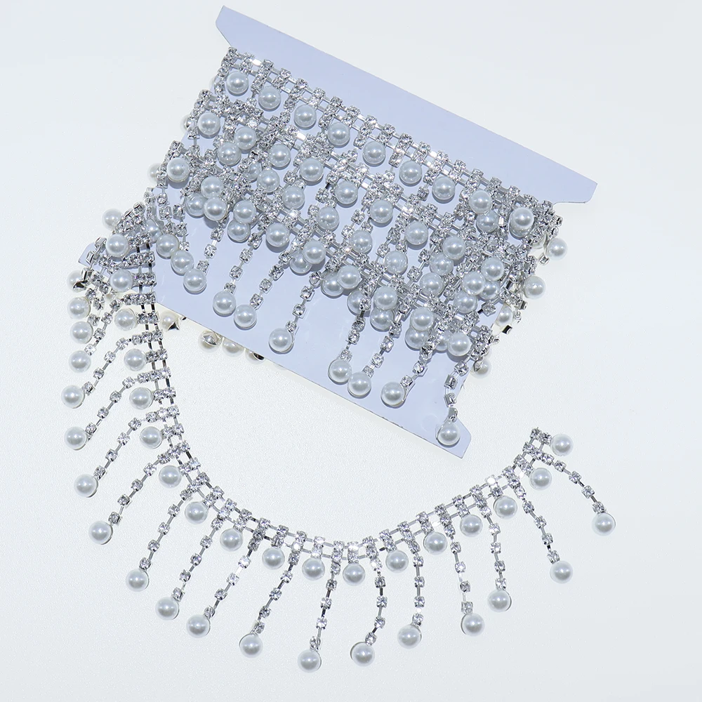 Crystal Rhinestone Pearl Trim Chain, Inlaid Pearl Beaded for DIY Decoration and Bridal Embellishments, Ideal for Wedding Party