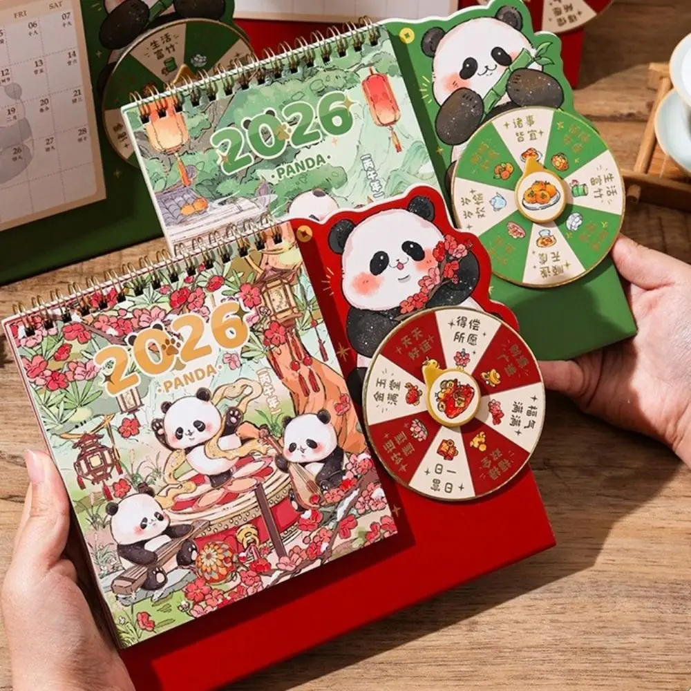 

Cartoon Panda New Year Desktop Calendar Tear-away Double Coil Rotary Table Calendar 3D Thick Planner Calendar Student