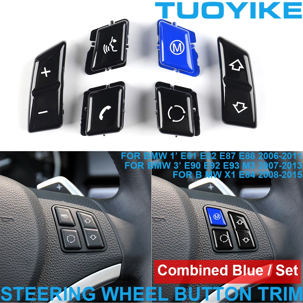 ABS Combo Blue Interior Steering Wheel Button Key Cover Trim Replace For BMW 1 / 3-Series X1 M3 E84 E81 E82 E87 E88 E90 E92 E93