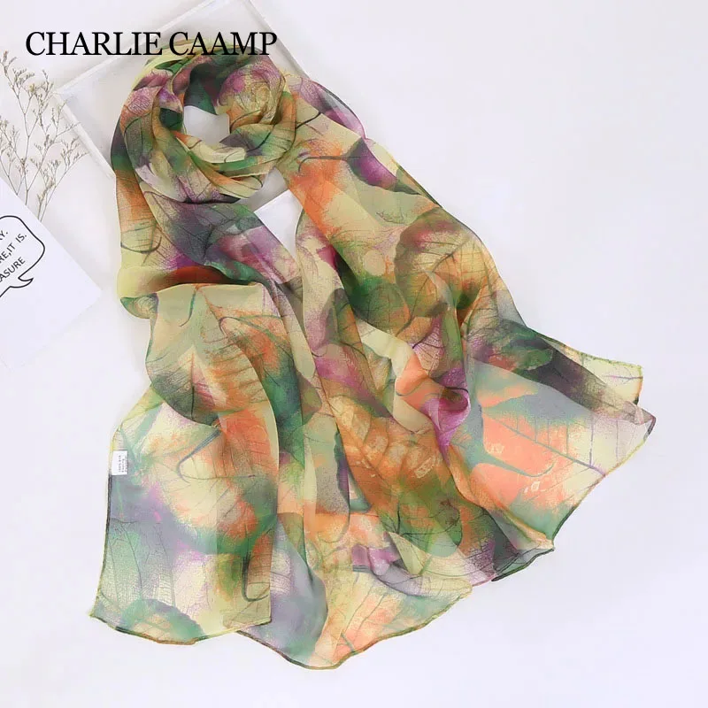 

2024 Fashion Luxury Women Foulard Chiffon Georgette Bandana Silk Scarf Tree Leaf Thin Shawl Female Summer Wrap Hijab Neckerchief