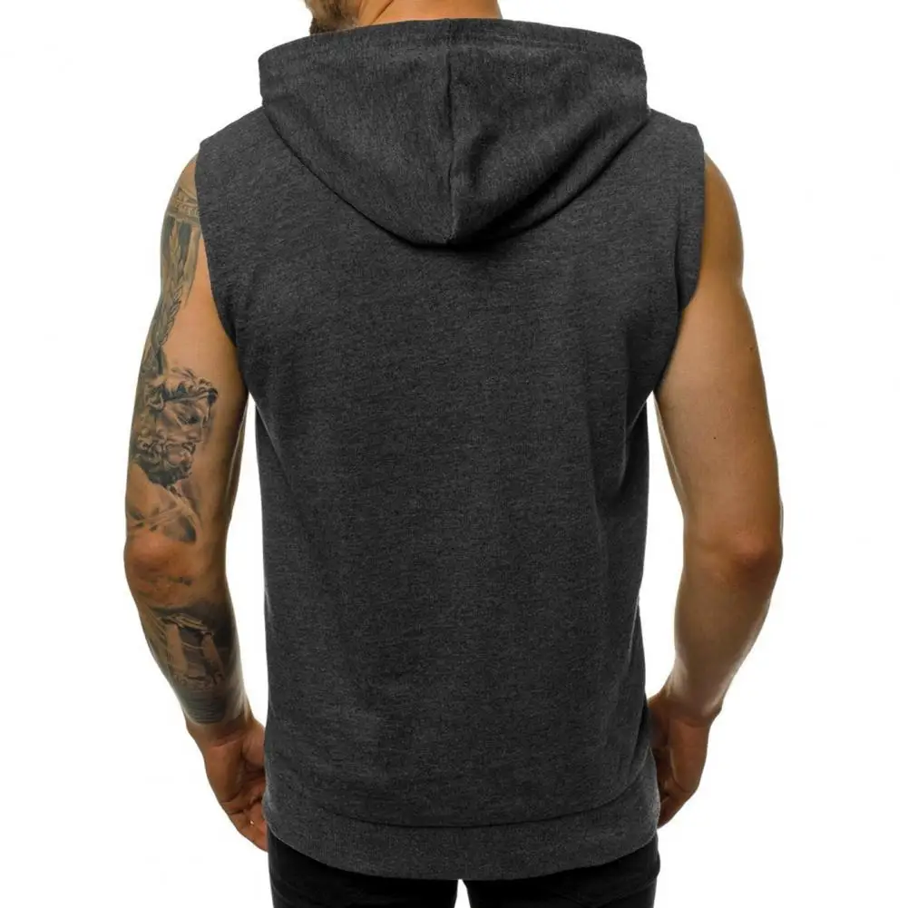 Classic Hoodie Vest  Zipper Closure Shrink Resistant Vest Coat  Men Sport Sleeveless Hooded Sweatshirt