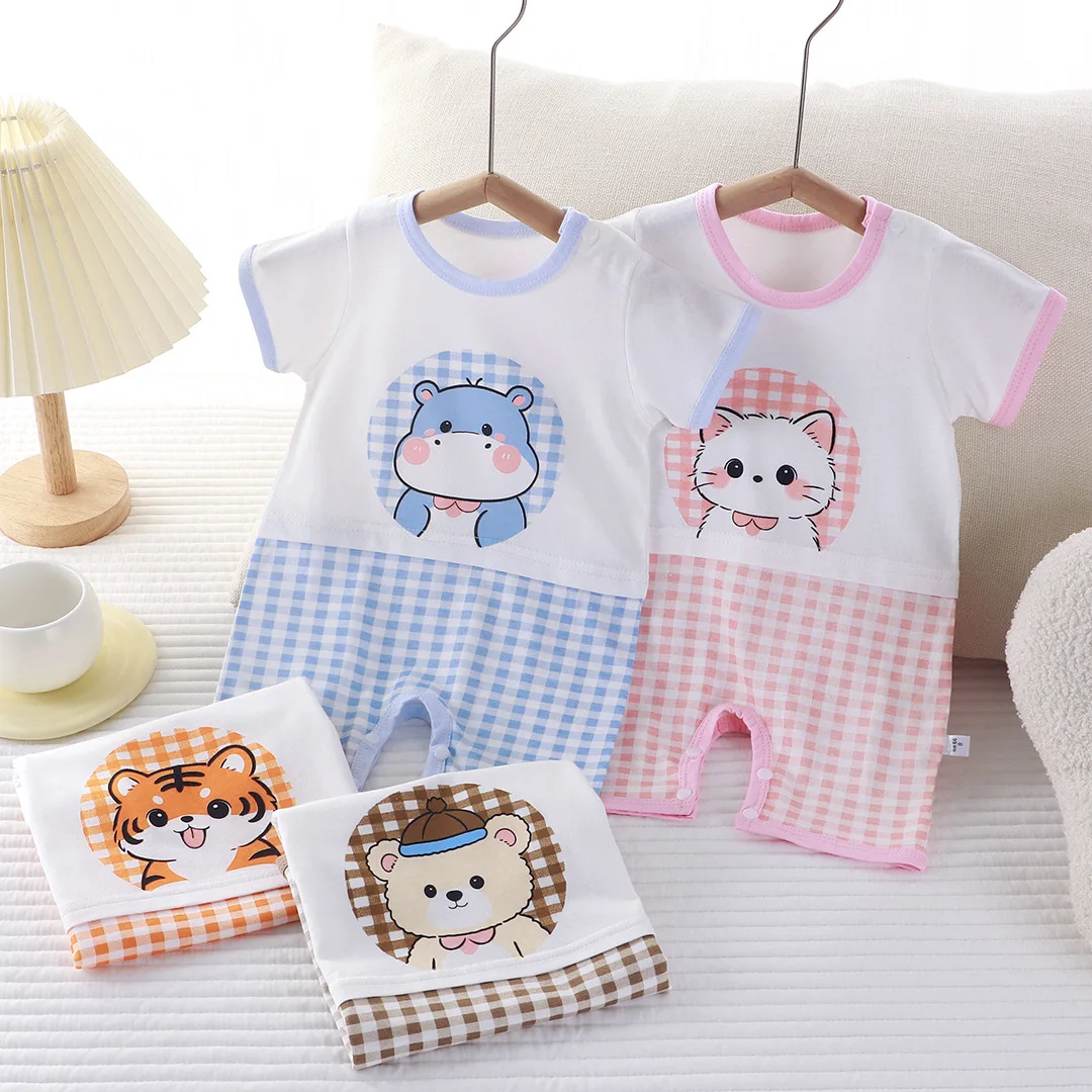 Infant Toddler Crawling Clothes Cotton Summer Boys Girls Thin Baby Short Sleeve Romper Children's Onesie