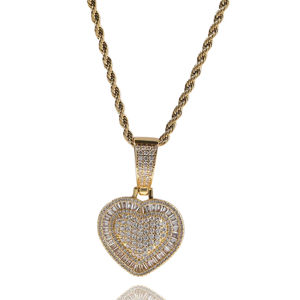 

New Heart Shape Iced Out Bling Pendant Necklace Mirco Pave Prong Setting Men Women Fashion Hip Hop Jewelry BP085