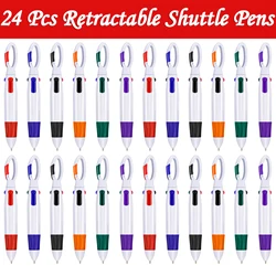 24 Pcs Retractable Shuttle Pens with Carabiner Clip 4-in-1 Ballpoint Pens Multicolor Pens with Buckle Keychain on Top