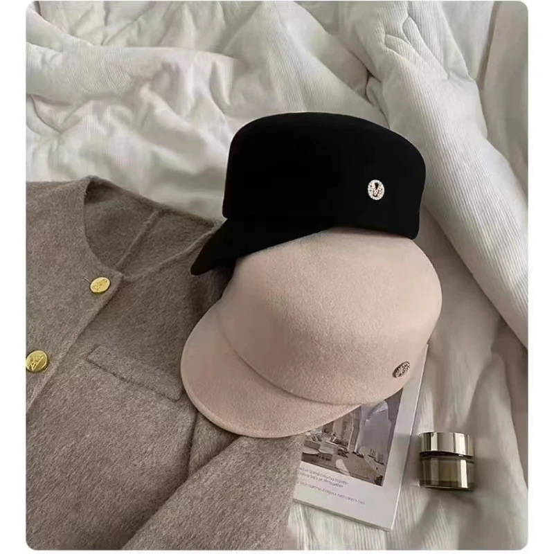 2024 New Pure Wool M Equestrian Cap Fedoras Women Autumn Winter High Quality All Match Cap Outdoor British Fashion Knights Hat