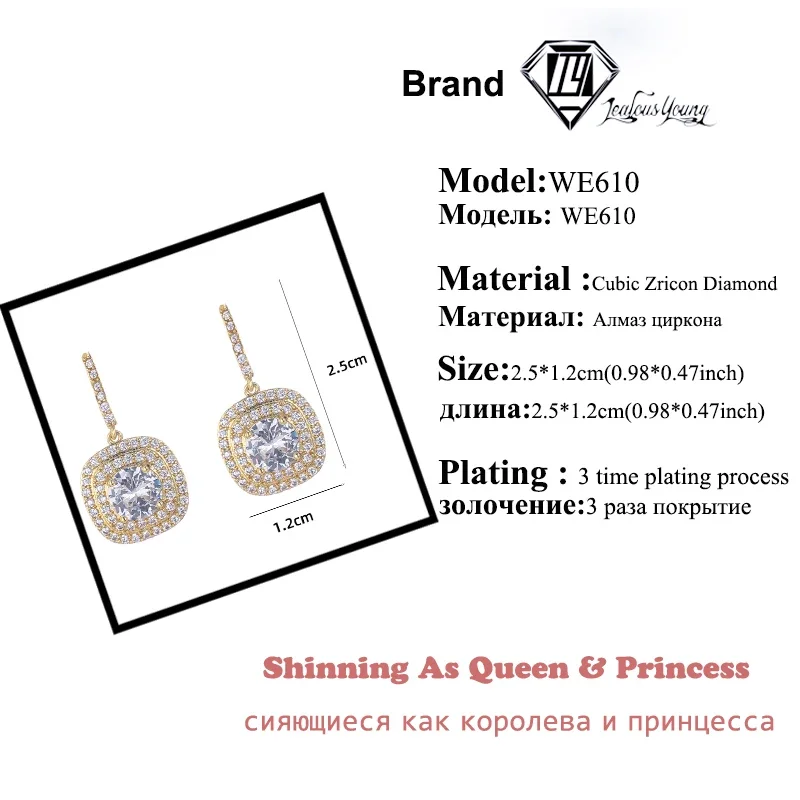 Hình Vuông Cổ Điển Zirconia Hình Giọt Nước Hoa Tai Nhỏ CZ Đá Vàng Vàng Màu Earings Cho Nữ DỰ TIỆC CƯỚI Trang Sức