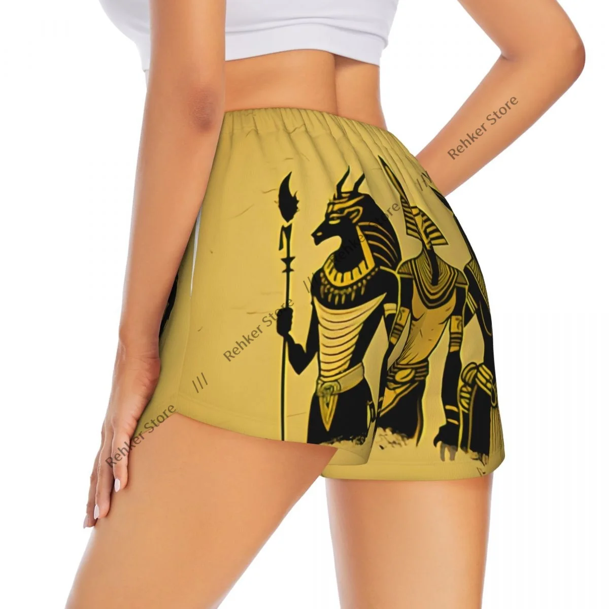 

Женские двухслойные быстросохнущие спортивные шорты Grungy Egyptian Gods Anubis Horus для бега на открытом воздухе, фитнеса, тренировок, спорта