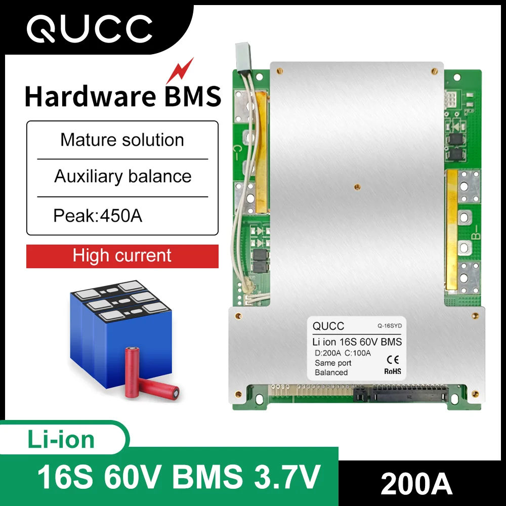 

60V BMS 16S 200A 67.2V Lithium Battery Protection Board With Balance Light Temperature Protection Maximum Charging Current 100A