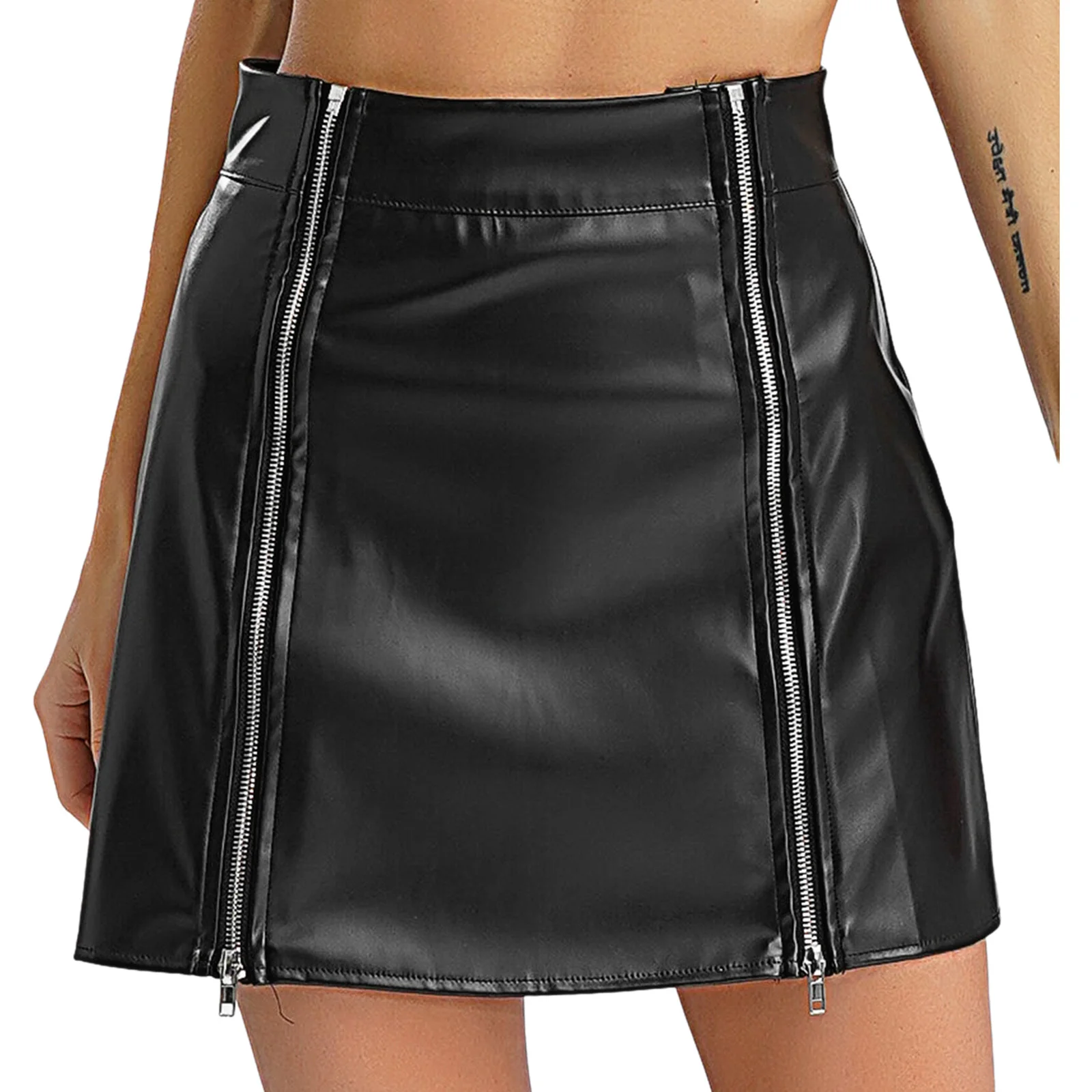 

Hot Women PU Leather Mini Skirt High Waist Rivest Pockets Zipper A-line Skirt Summer Party Club Cool Girl Leather Skirts