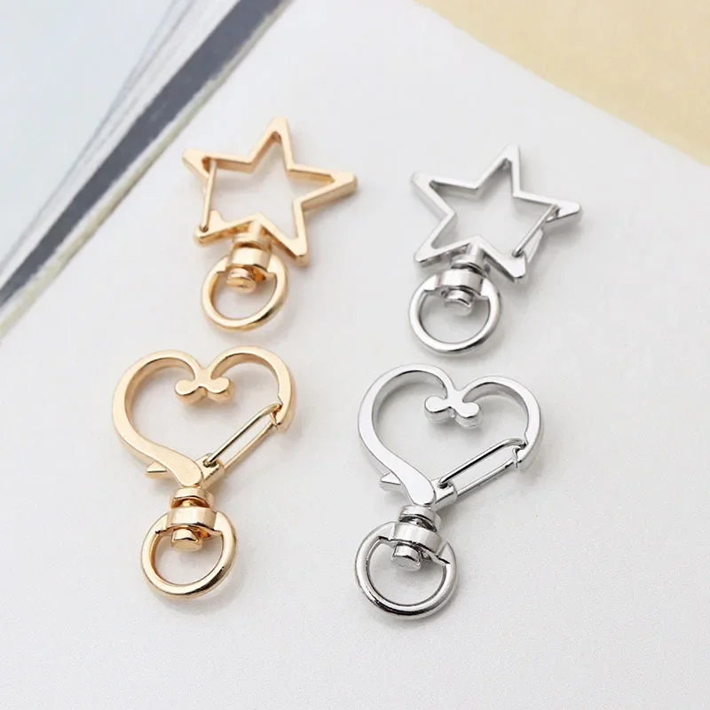 3pcs/set Simple Star Moon Heart Shape Keychain Metal Lobster Clasp Hooks for Keychain DIY Jewelry Making Finding