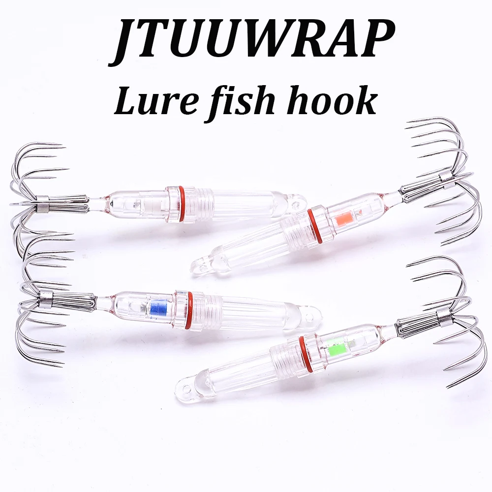 

JTUUWRAP LED Lighted Squid Hook Octopus Fishing Lure Stainless Steel Flower Hooks Glow Saltwater Sea Fishing Tackle Jig Hook