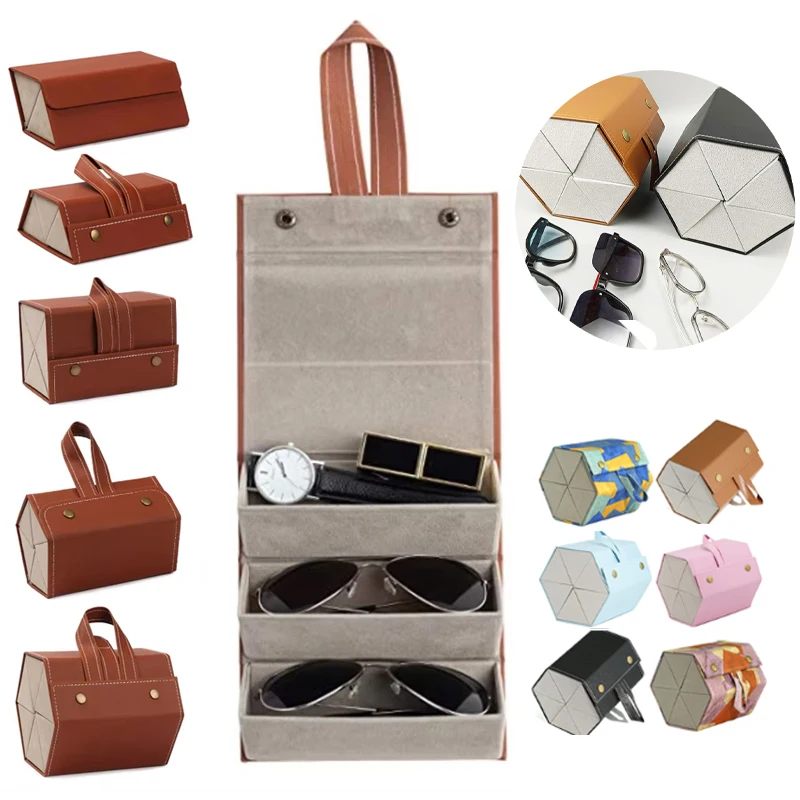 

Multi Slot Eyeglasses Storage Case Portable Foldable PU Leather Sunglasses Holder Organizer for 2/3/4/5/6 Pairs Travel Display