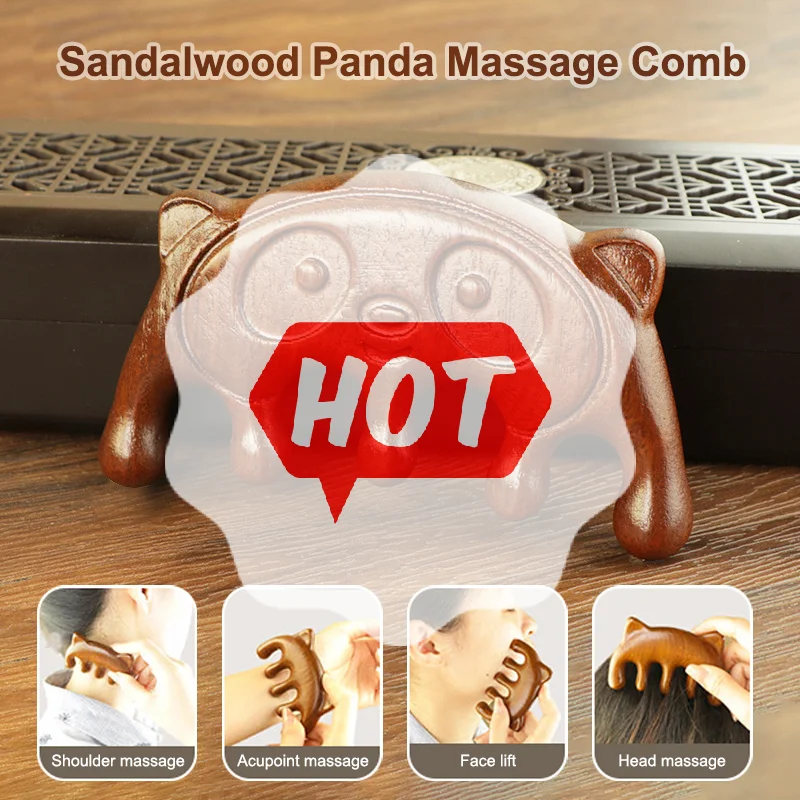

Sandalwood Panda Massage Comb Head Meridian Scalp Comb Face Eye Shoulder Neck Scraping Treatment Hair Care Anti-static Comb