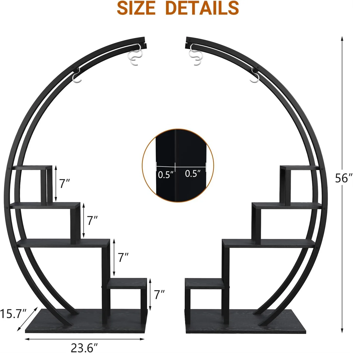حامل نباتي داخلي وخارجي، عبوتان من 5 طبقات رف نباتات معدني شديد التحمل، حامل نباتات طويل 56 بوصة مع شماعة نباتات