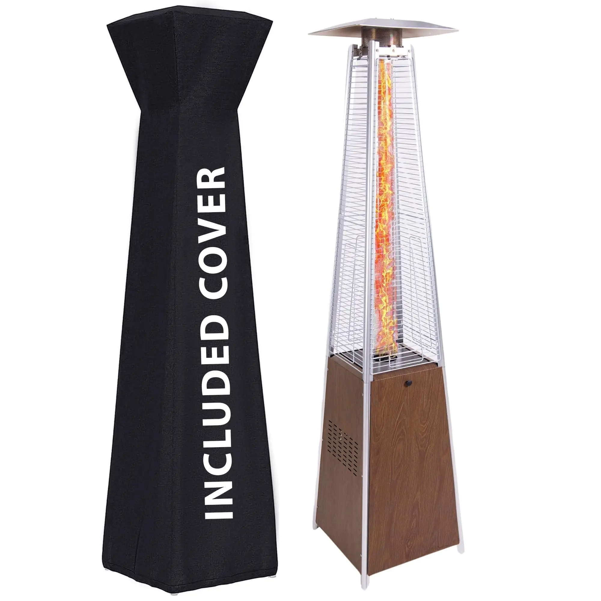 Pyramid outdoor heater, 48000 BTU Propane Patio Heater with Detachable Wheels and Protective Cover, Outdoor Propane