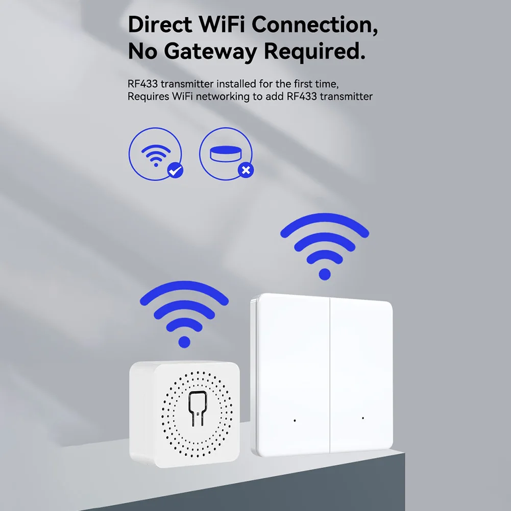 Voice Control Module WiFi RF433 Smart Switch WiFi Direct Connection True Remote Control RF433 Remote Included Gray