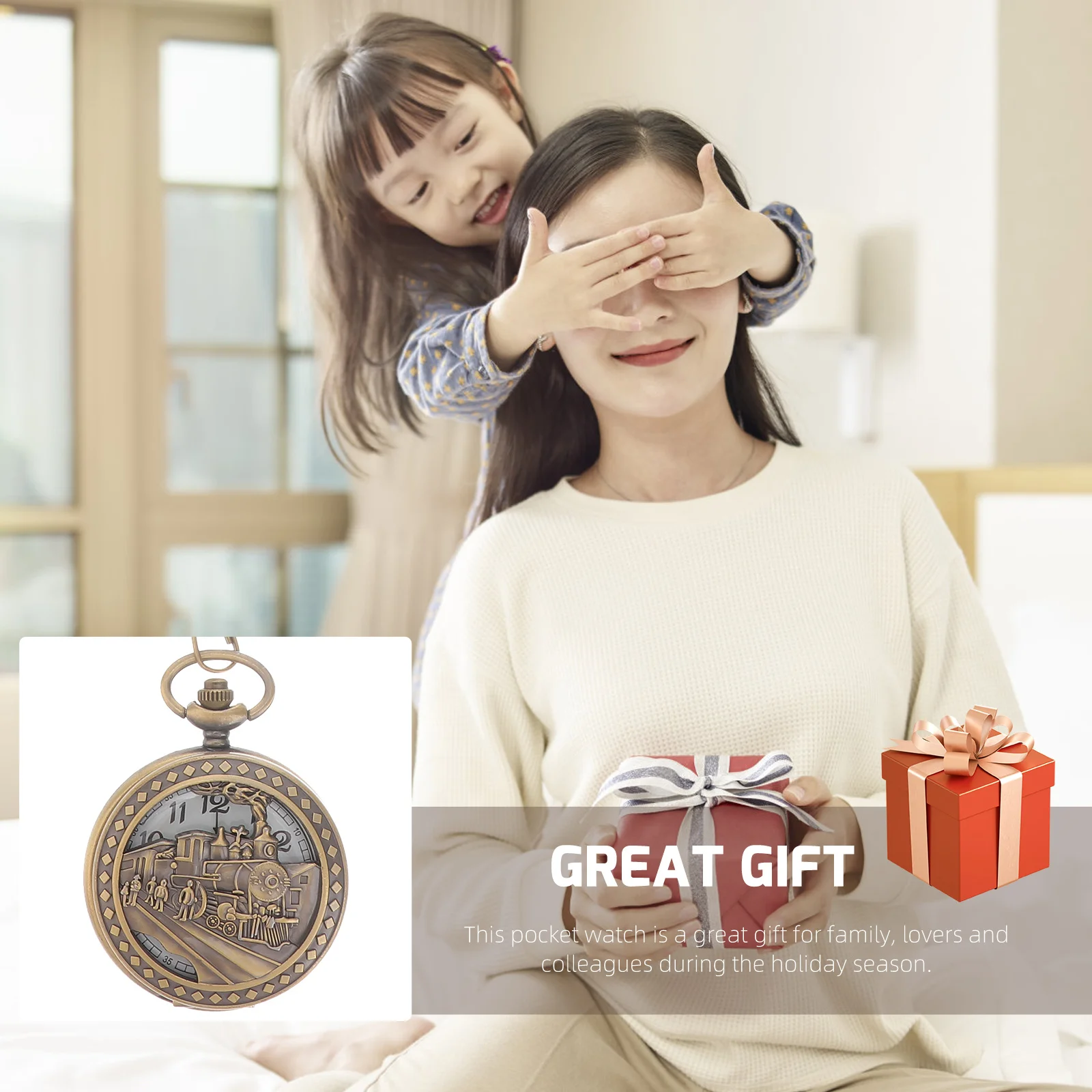 

Vintage Quartz Pocket Watch Retro Design Large Dial Lightweight Portable Watch Hanging Chain Classic Gift for Men Women