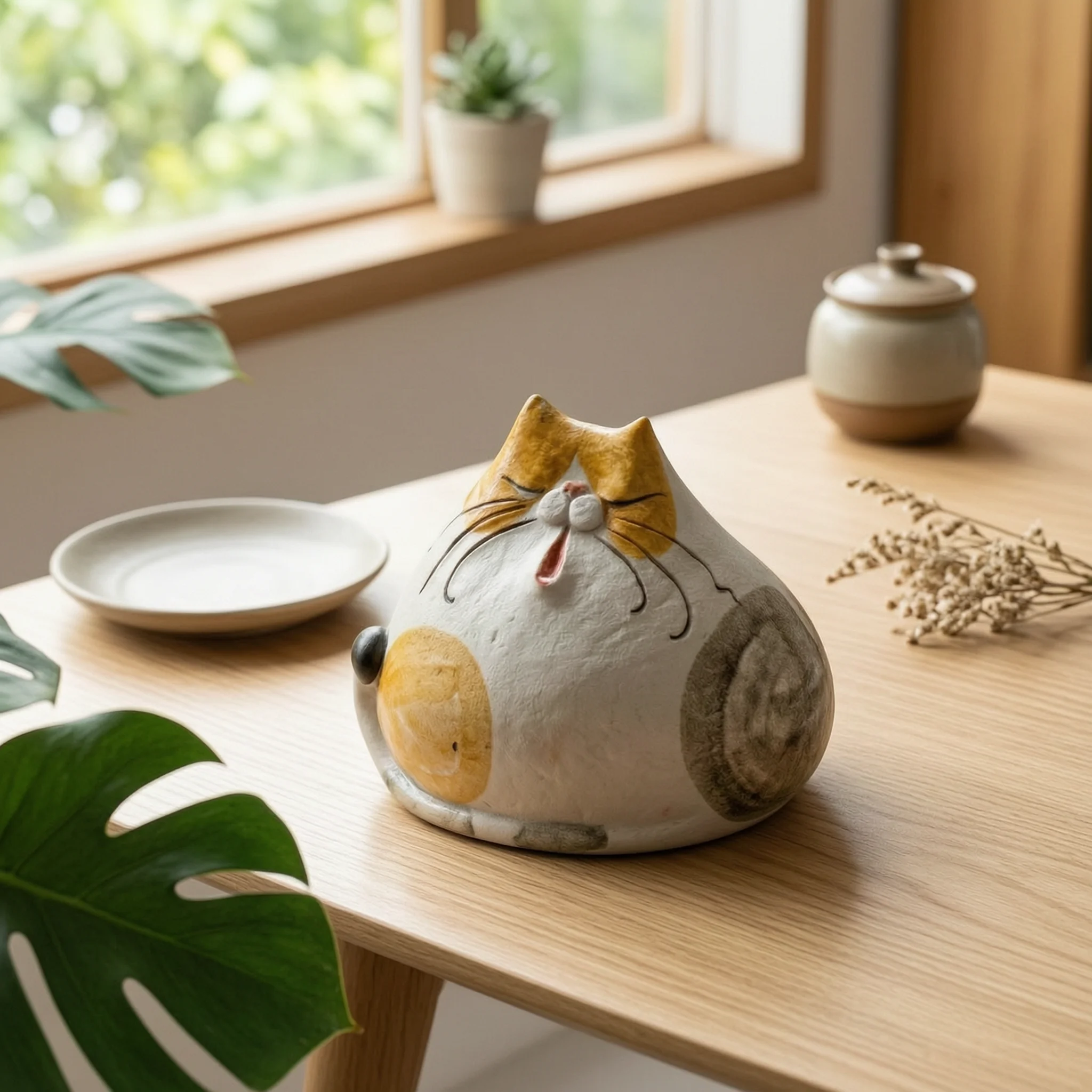 Cute Textured Cat Figurine Ornament Home Decor Ceramic Cat Figurine Good Luck