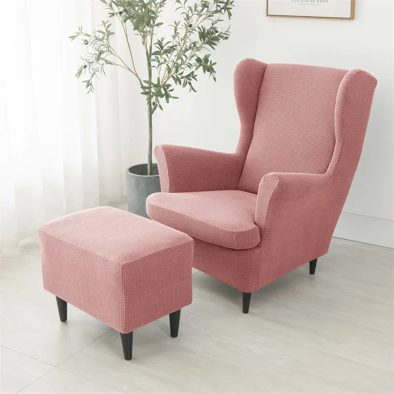 

Sloping Arm Wing Back Chair Covers Elastic Anti-dirty Armchair Sofa Covers Polar Fleece Sofa Slipcover with Seat Cushion Cover