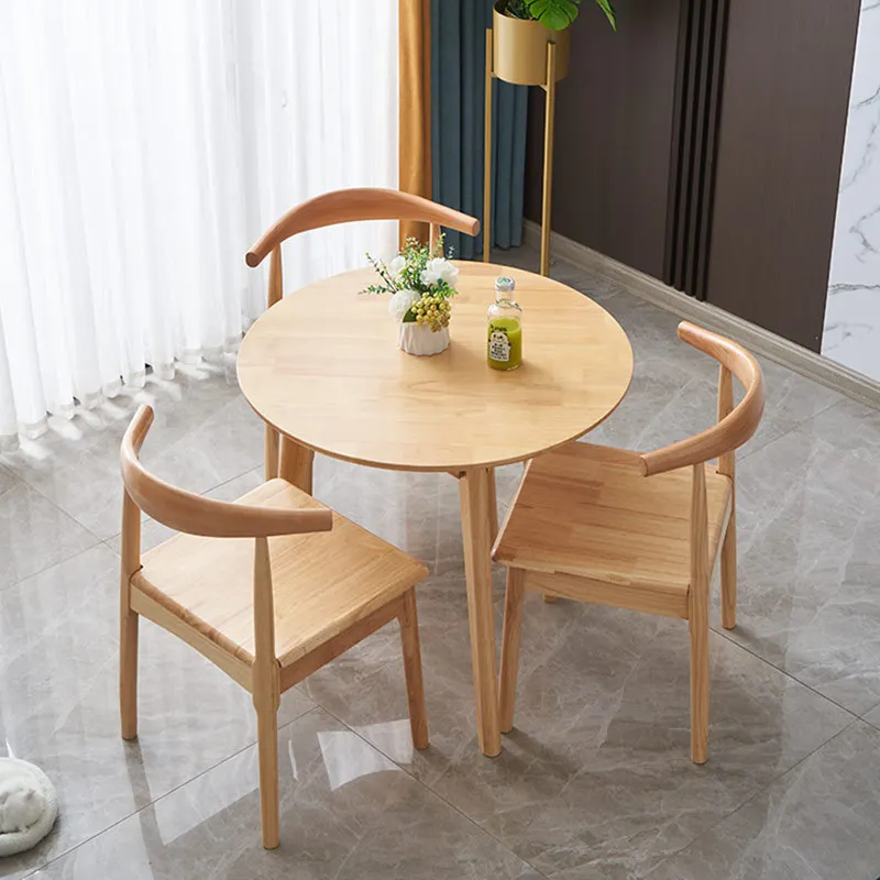 Simple solid wood small round table small apartment table family balcony dinner reception negotiation coffee table and chair