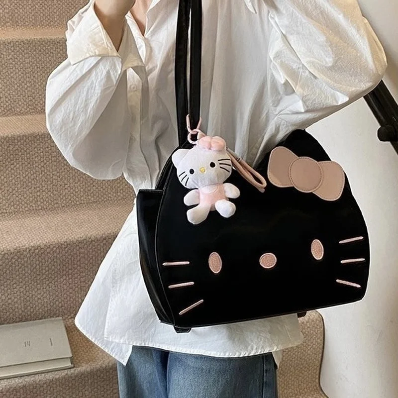 Ransel Preppy Hello Kitty Kawaii Tas Bahu Sederhana Pelajar Kucing Sanrio Kt Tas Tangan Fashion Y2k Trendi Wanita