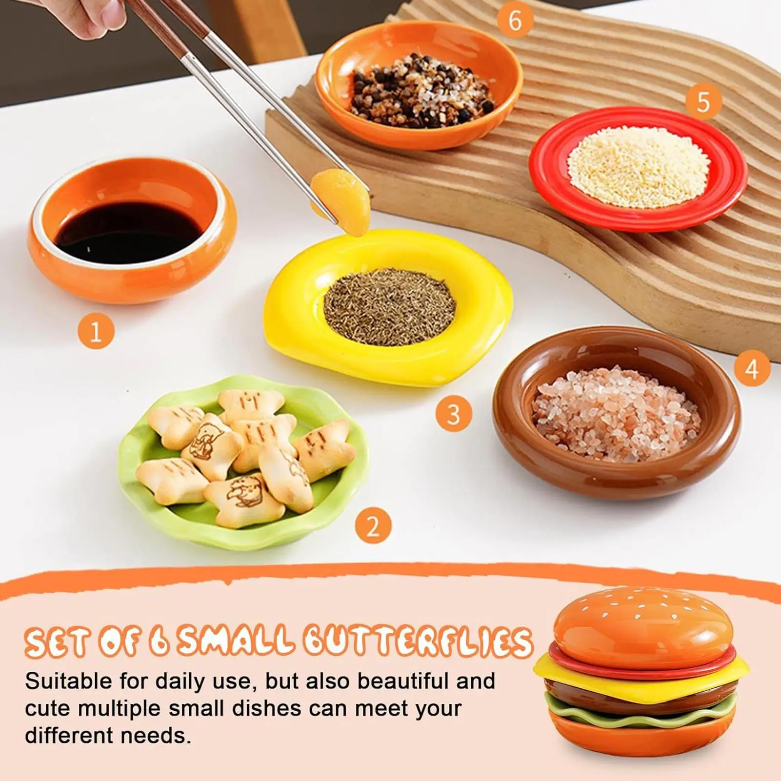 Stackable Hamburger Plate Set 6 Layers Dinner Plate  Spit Plate Soy Sauce Dish Dishwasher Safe for Ketchup Sushi Snack BBQ Party view 3