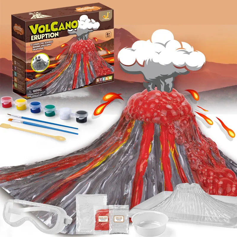 /Conjunto de experimento de erupção de vulcão criativo, kit de pintura para colorir, brinquedo científico popular para crianças, presentes de aniversário para meninos e meninas