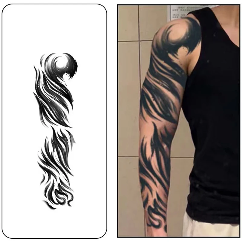 Dragon Flames of Anger Juice Herbal Tattoo Sticker Full Arm Leg Dark Semi-permanent Waterproof Fake Tattoo Lasting Art Men Women