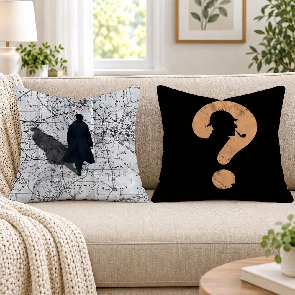 S-Sherlock H-Holmes Cushion Cover Short Plush Double-Sided Printing Sofa Bedroom Pillow Case Aesthetic Home Decor
