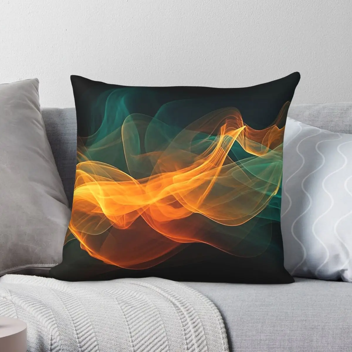Teal And Orange Smoke Square Pillowcase Polyester Linen Velvet Creative Decorative Throw Pillow Home Cushion Cover Wholesale
