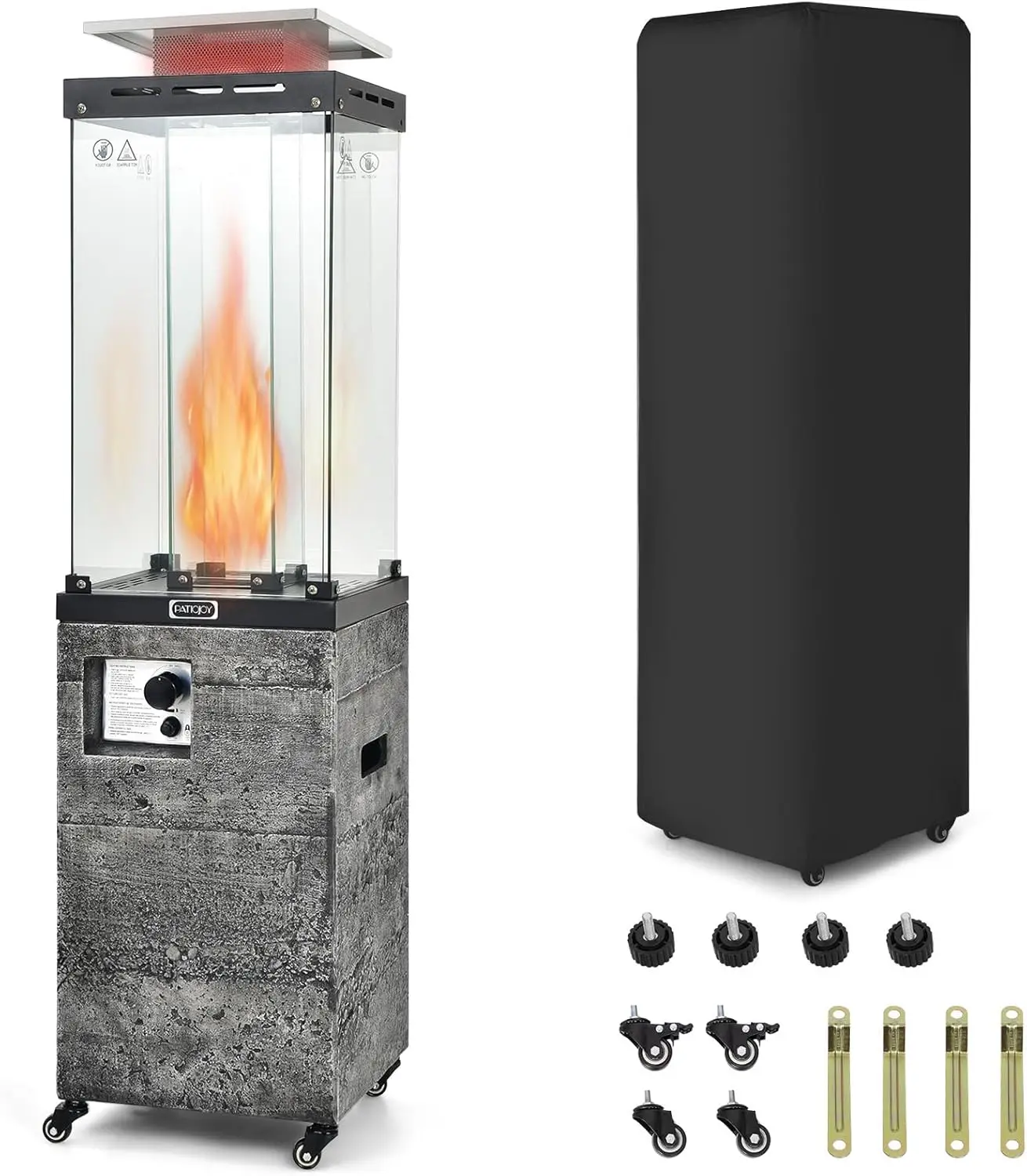 41,000 BTU Propane Patio Heater with Waterproof Cover, Outdoor Heater with Lockable Wheels, Adjustable Feet,