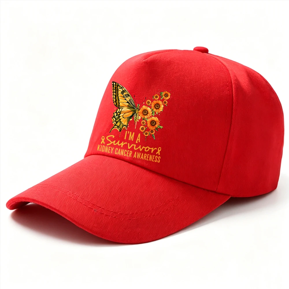I'm A Survivor Kidney Cancer Awareness Orange Butterfly Sunflower Graphic Baseball Cap Kidney Cancer Warrior Casual Cotton Hat