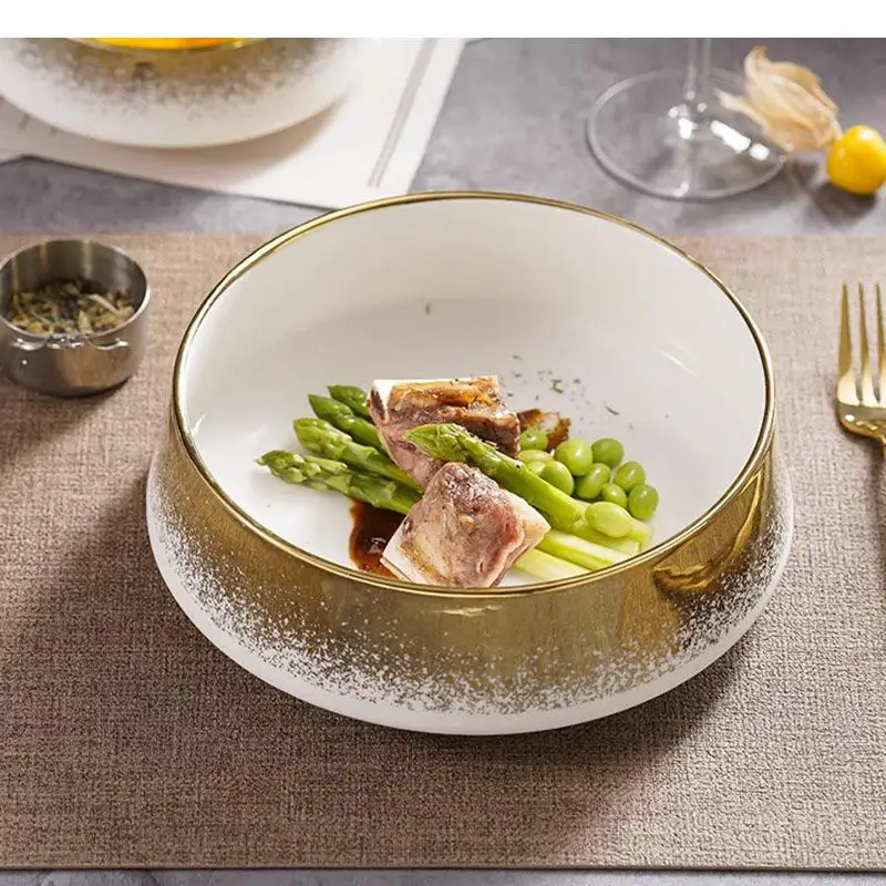 Circular Ceramic Bowl Thick Soup Dessert Pasta Bowls Salad Fruit Restaurant Specialty Tableware