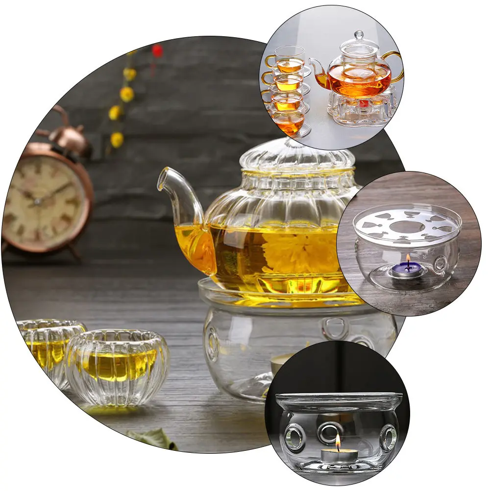 2Pcs Glass Teapot Warmer Tea Heater Elegant Retro Style Efficient Heat Dissipation Perfect for Tea Coffee Dessert Shop Accessory