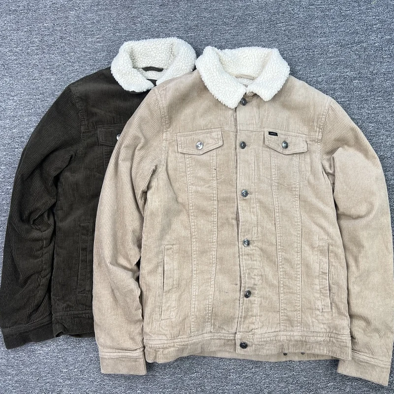 

Winter Pure Cotton Corduroy Stand Collar Jaet Warmth Inner Lamb Velvet Windproof Cotton Jaet Youth Casual Long Sve Coat