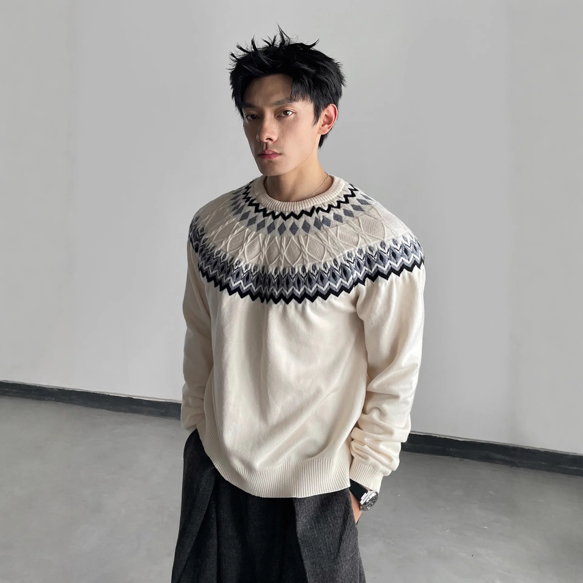 

Lazy Men's Knitted Sweater Soft Cozy Autumn Floral Twist Knit Base Layer Top Cleanfit Inner Wear Casual Long Sve round Ne