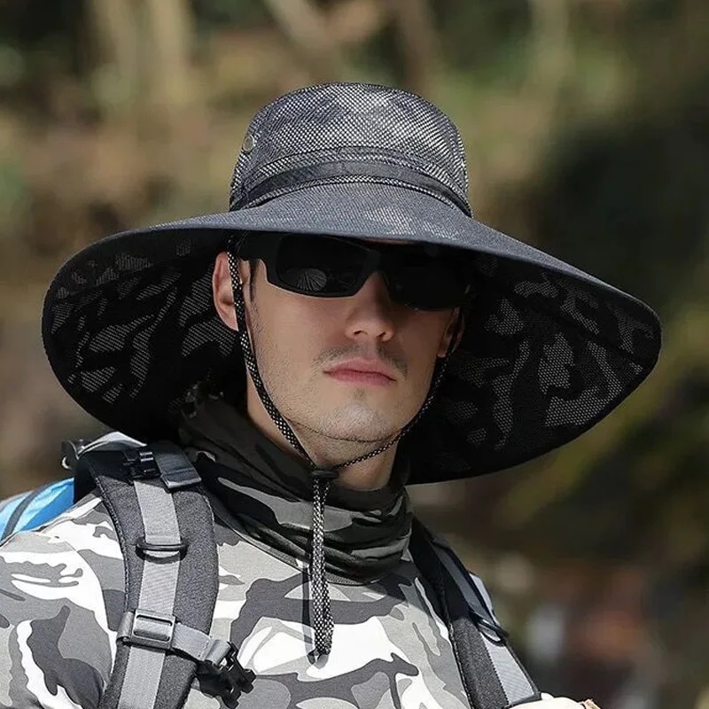 Men's Summer Fishing Hat with Extra Wide Brim, Outdoor Sun Protection Bucket Hat for Hiking & Cycling, Breathable UPF Cap