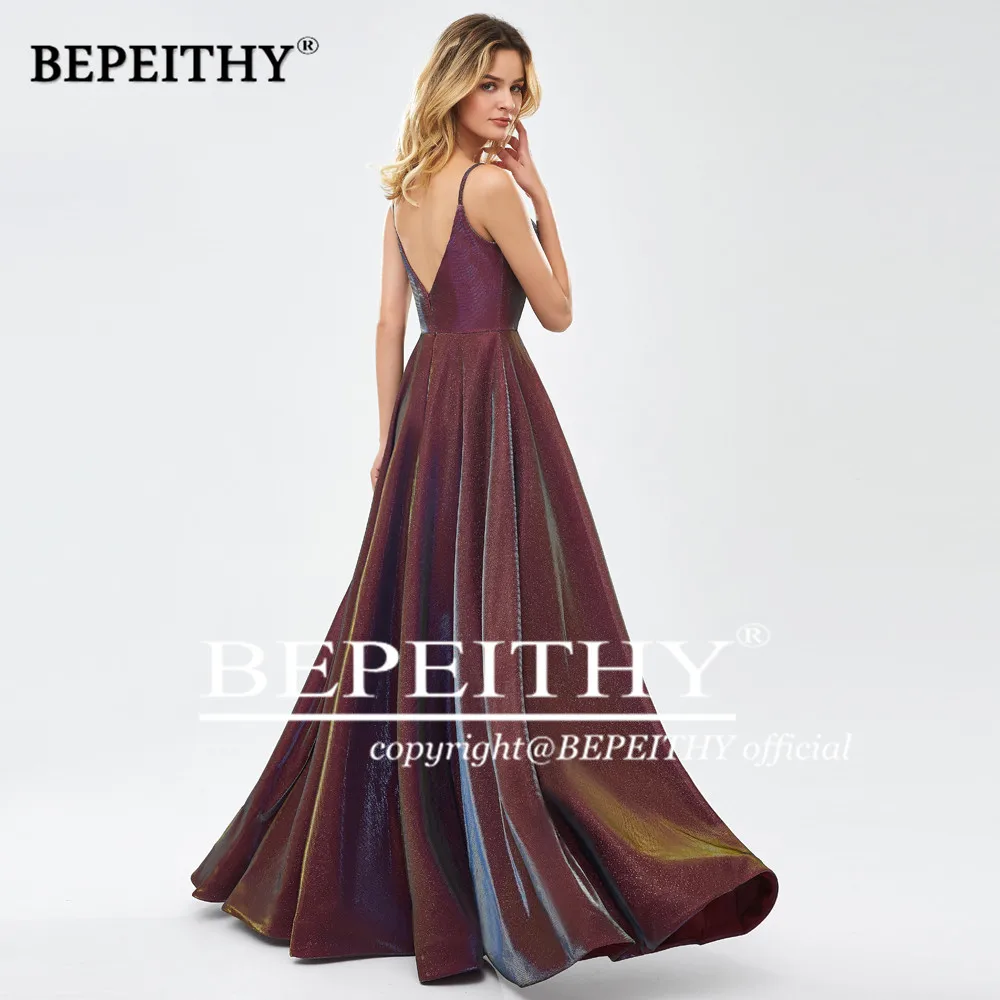 BEPEITHY Customized Glitter Long Evening Dresses High Slit For Women Sexy Shinning Fabric Prom Dress Women Vestidos De Mujer