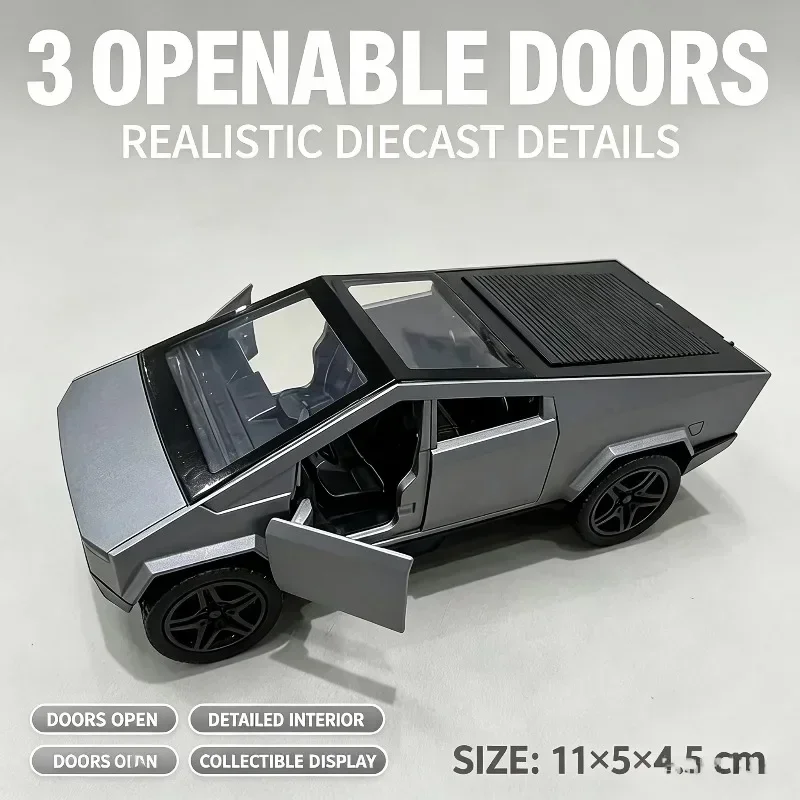 `1:36 Pickup Truck Diecast Alloy Model, Pull Back Action Toy with 3 Openable Doors, Desktop Keepsake, Gift for Boys